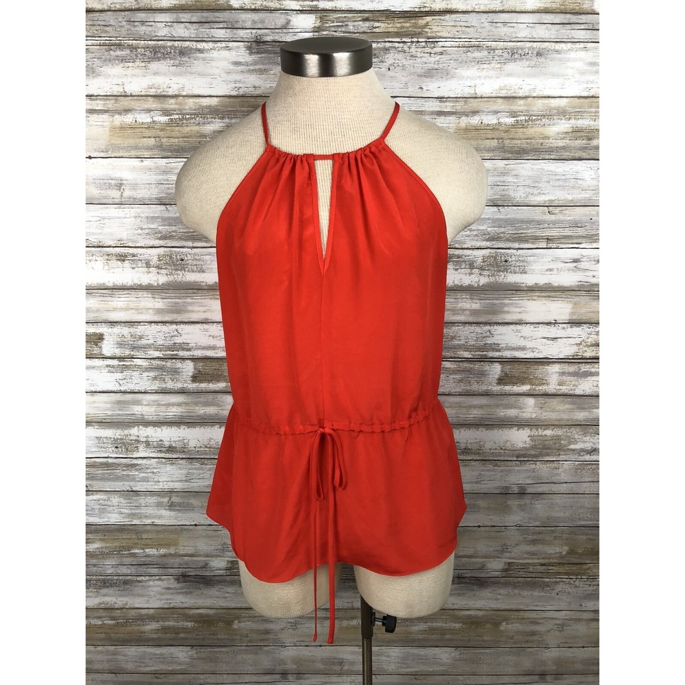 Rebecca Taylor Orange Sleeveless 100% Silk Keyhole Top Blouse 4 Small